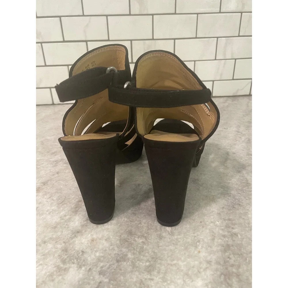 Naturalizer Sandals Womens 8.5M Black Etta Platform Block Heel Cutout Strappy